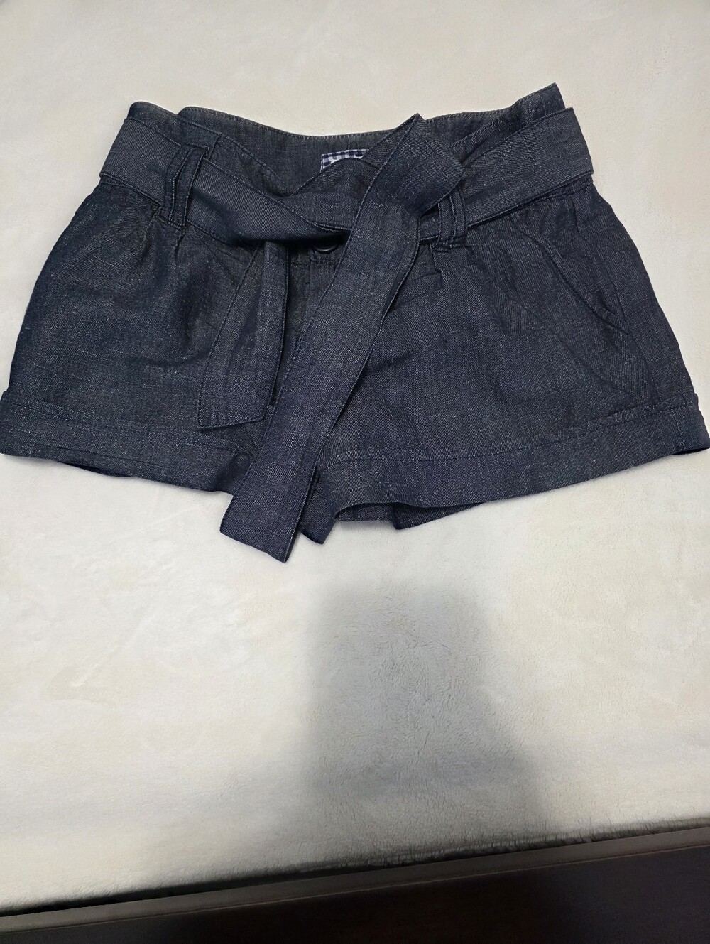 Heritage 1981 Blue Linen Cotton Blend Chambray Belted Shorts Size 24 Euc
